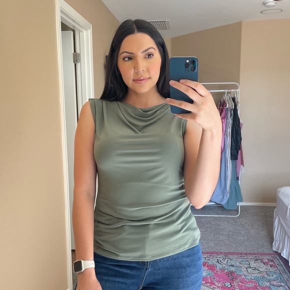 DKNY Olive Cowl Neck Shell Top - NWT - Picture 1 of 8